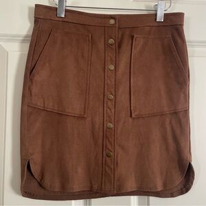 Jolt Brown Mini Skirt with Button Detail Faux Suede